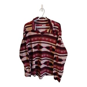 Maurices Half-Zip Aztec Pattern Pullover - Burgundy & Cream Hippie Bohemian XXL